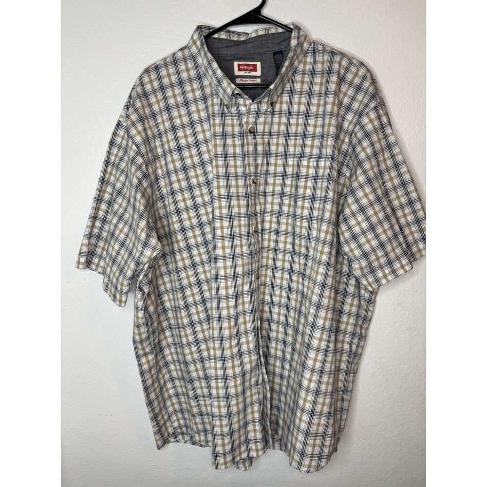 Wrangler Premium Men's Brown Check Short Sleeve Button Down Shirt Size 3X
